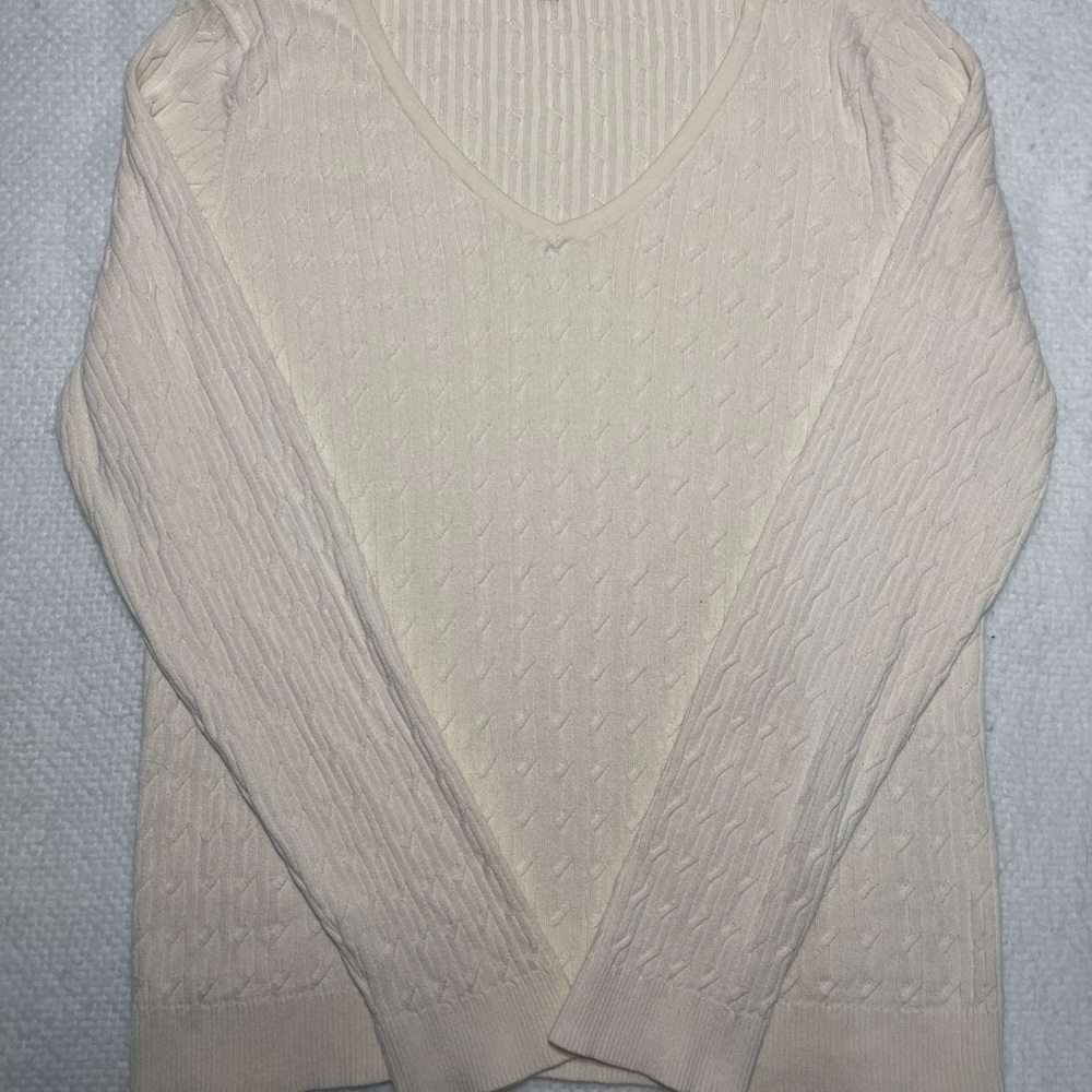 Talbots Women’s PimaCotton Knitted Elegant Cream V-Neck Pull Over Sweater